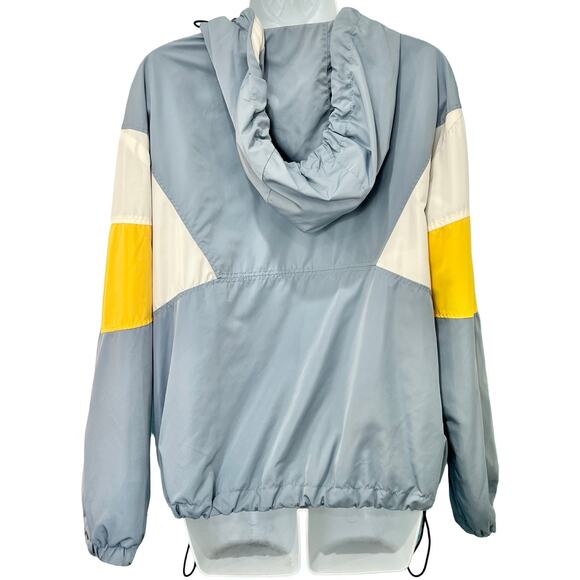 Bershka Blue White Yellow Colorblock Anorak Half Zip Snap Windbreaker size M - Picture 4 of 14